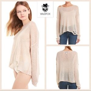 WILDFOX Sweater Wool Blend Distressed Beaded Lightweight NWT Tan Medium